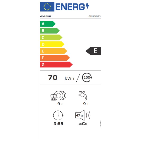 Gorenje GI520E15X programok száma: 5, keskeny beépíthető, 9 terítékes mosogatógép (Újszerű)