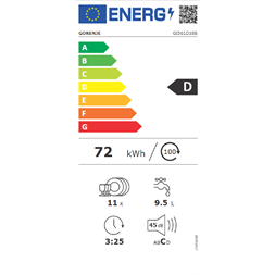 Gorenje GI561D10S programok száma: 5, beépíthető, 11 terítékes mosogatógép 