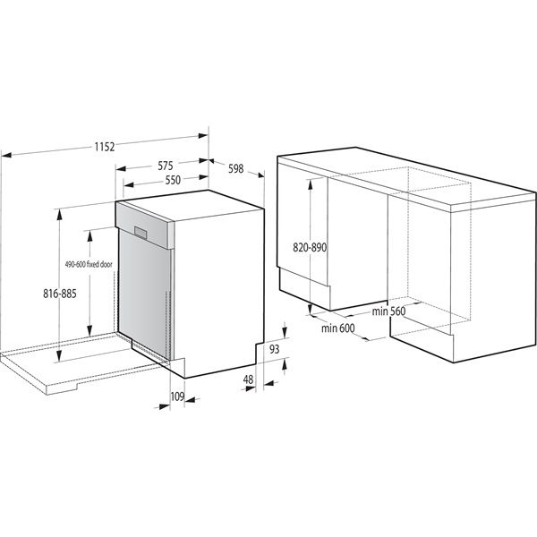 Gorenje GI642E90 inox, programok száma: 6, beépíthető, 13 terítékes mosogatógép 