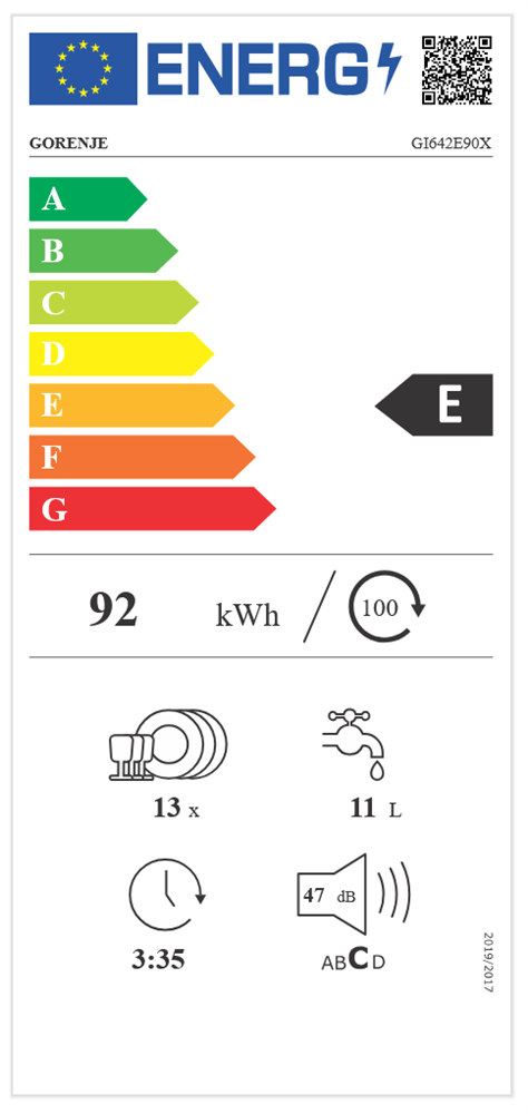Gorenje GI642E90 inox, programok száma: 6, beépíthető, 13 terítékes mosogatógép 