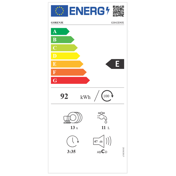 Gorenje GI642E90 programok száma: 6, beépíthető, 13 terítékes mosogatógép (Újszerű)