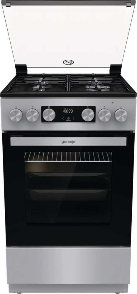 Gorenje GK5C41SH-B inox, szabadonálló, gáz, kombinált, főzőzóna: 4, sütő:70L, grill, tűzhely