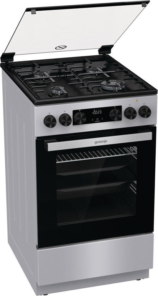 Gorenje GK5C41SH-B inox, szabadonálló, gáz, kombinált, főzőzóna: 4, sütő:70L, grill, tűzhely