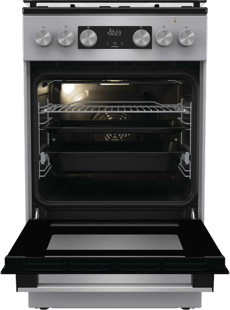 Gorenje GK5C41SH-B inox, szabadonálló, gáz, kombinált, főzőzóna: 4, sütő:70L, grill, tűzhely