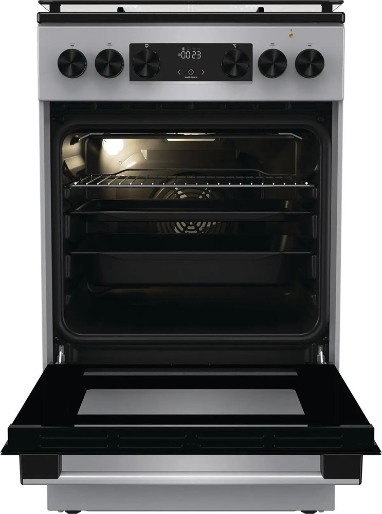 Gorenje GK5C41SJ inox, szabadonálló, gáz, kombinált, főzőzóna: 4, sütő:62L, grill, tűzhely