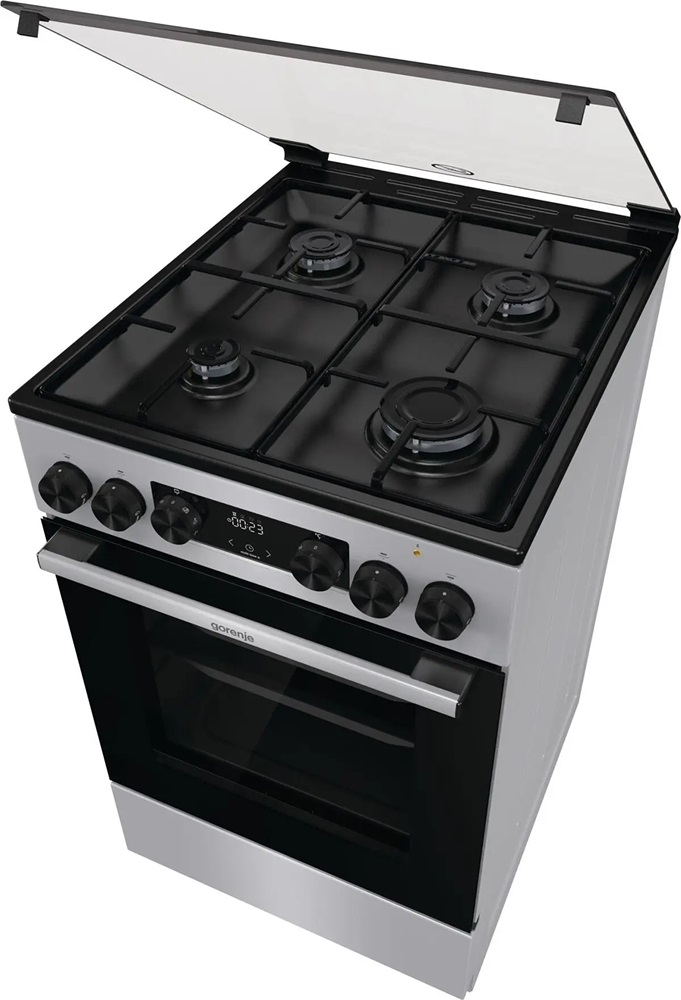 Gorenje GK5C41SJ inox, szabadonálló, gáz, kombinált, főzőzóna: 4, sütő:62L, grill, tűzhely
