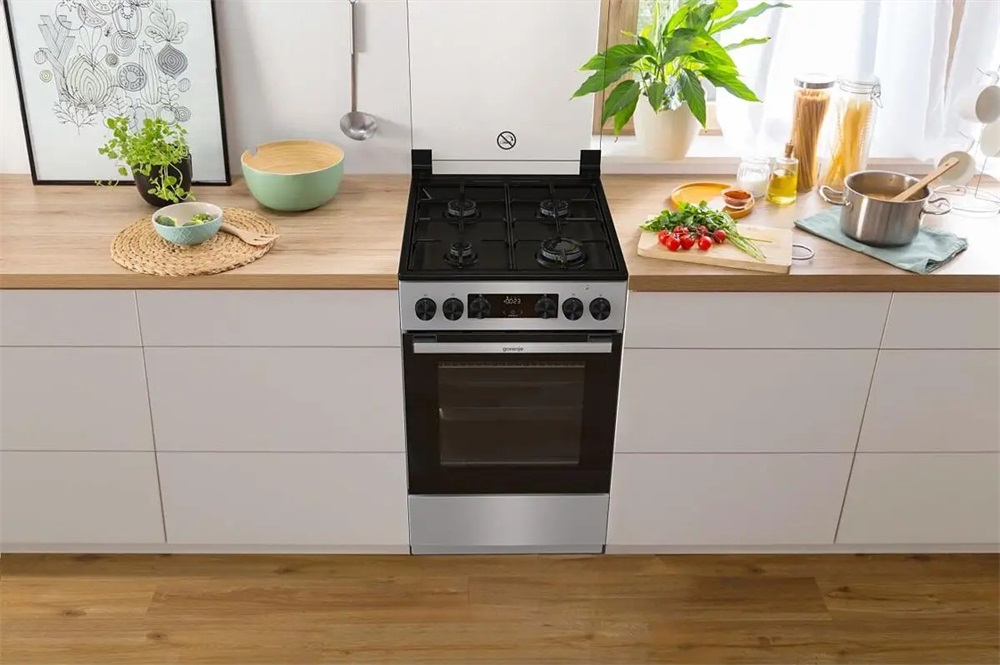 Gorenje GK5C41SJ inox, szabadonálló, gáz, kombinált, főzőzóna: 4, sütő:62L, grill, tűzhely