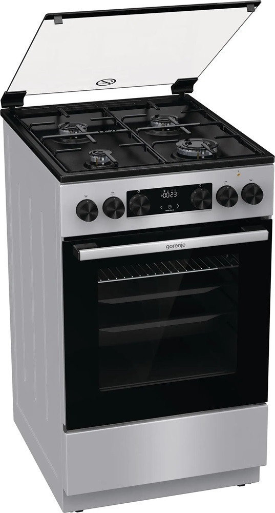 Gorenje GK5C41SJ inox, szabadonálló, gáz, kombinált, főzőzóna: 4, sütő:62L, grill, tűzhely