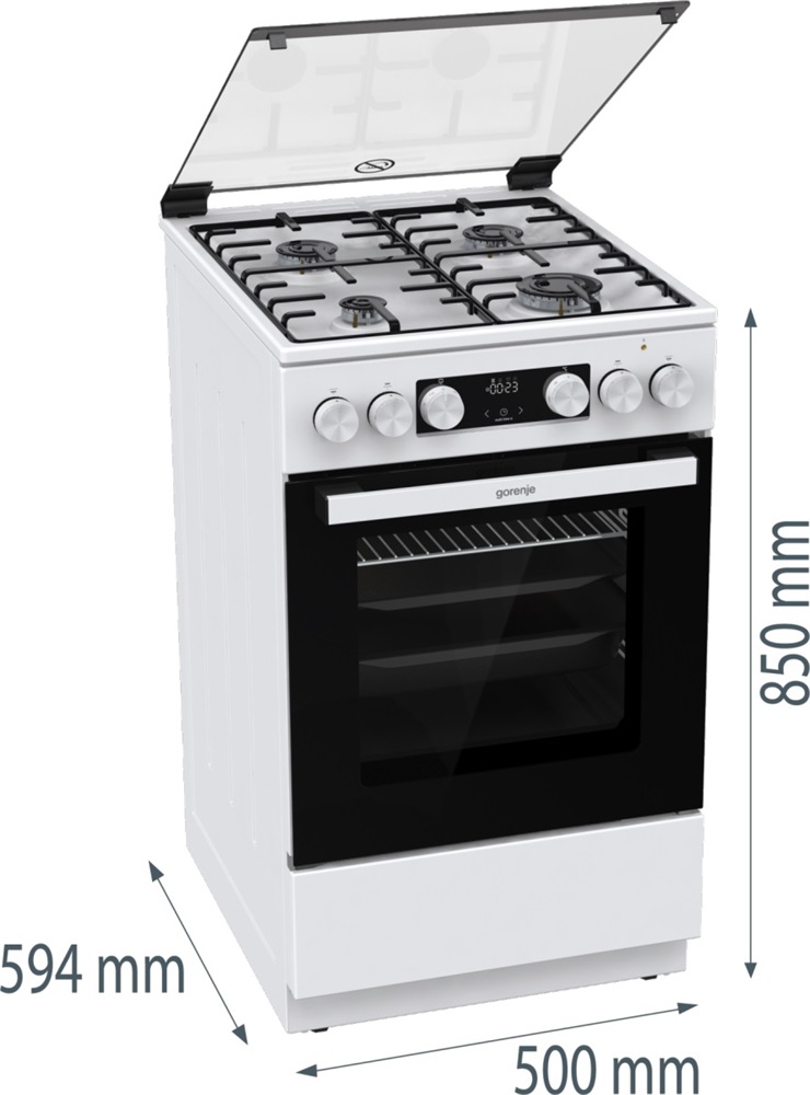Gorenje GK5C41WH-B fehér, szabadonálló, gáz, kombinált, főzőzóna: 4, sütő:77L, grill, tűzhely