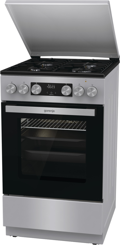 Gorenje GK5C42SH-B Inox, szabadonálló, gáz, kombinált, főzőzóna: 4, sütő:70L, grill, tűzhely