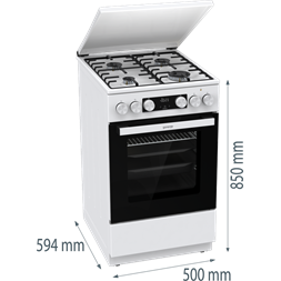 Gorenje GK5C42WH-B fehér, szabadonálló, gáz, kombinált, főzőzóna: 4, sütő:70L, grill, tűzhely (Újszerű)
