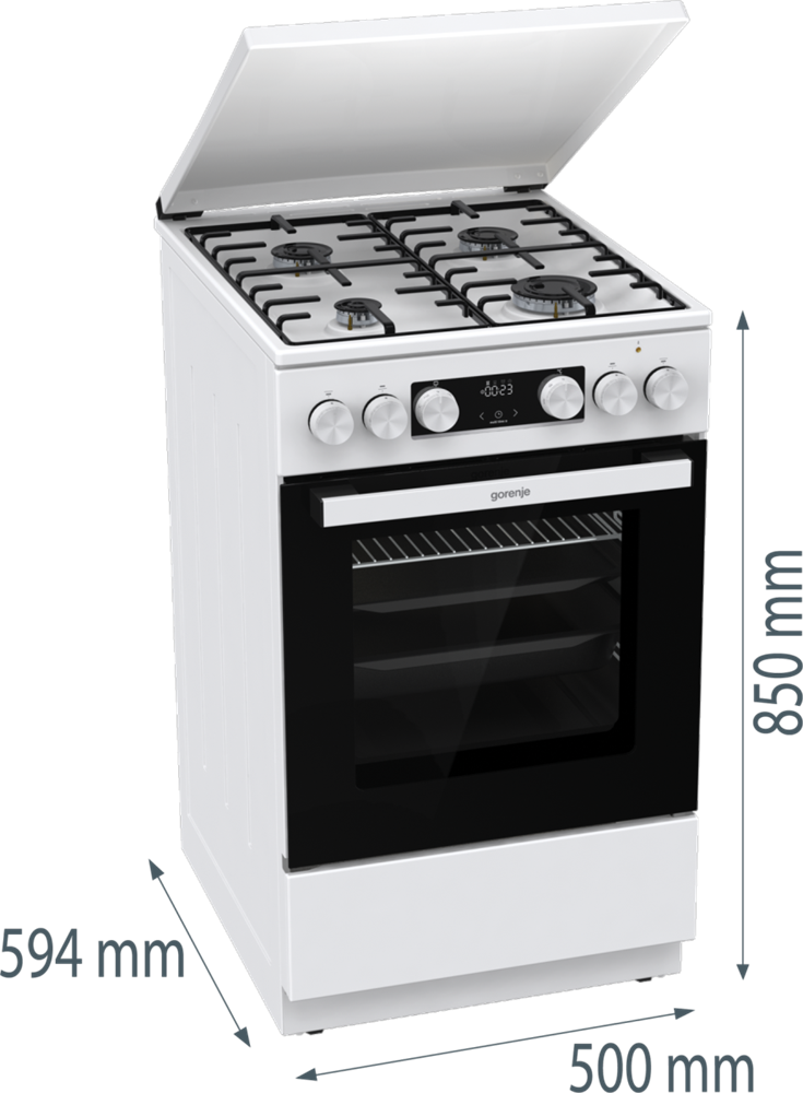 Gorenje GK5C42WH-B fehér, szabadonálló, gáz, kombinált, főzőzóna: 4, sütő:70L, grill, tűzhely (Újszerű)
