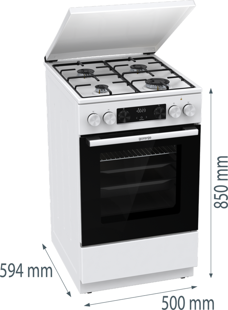 Gorenje GK5C42WJ fehér, szabadonálló, gáz, kombinált, főzőzóna: 4, sütő:62L, grill, tűzhely (Újszerű)