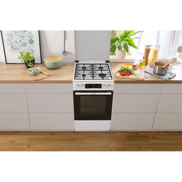 Gorenje GK5C64WH fehér, szabadonálló, gáz, kombinált, főzőzóna: 4, sütő:70L, grill, tűzhely (Újszerű)
