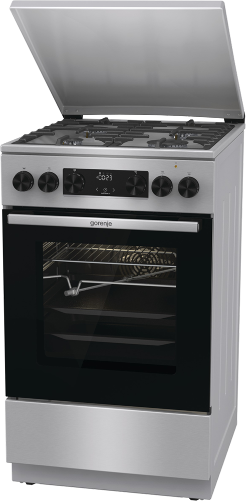 Gorenje GKS5C71XF Inox, szabadonálló, gáz, kombinált, főzőzóna: 4, sütő:70L, grill, tűzhely