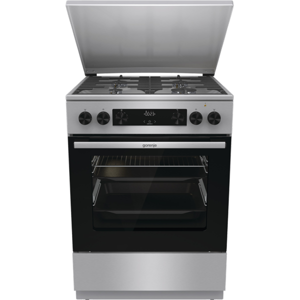 Gorenje GKS6C71XF Inox, szabadonálló, gáz, kombinált, főzőzóna: 4, sütő:71L, grill, tűzhely