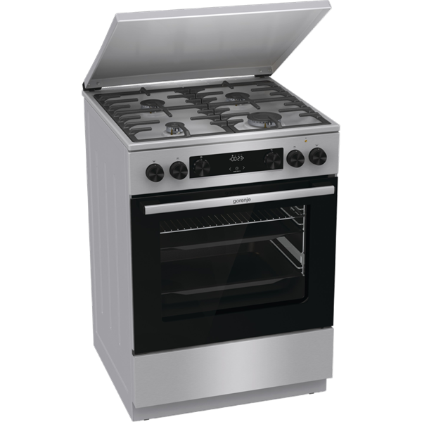 Gorenje GKS6C71XF Inox, szabadonálló, gáz, kombinált, főzőzóna: 4, sütő:71L, grill, tűzhely