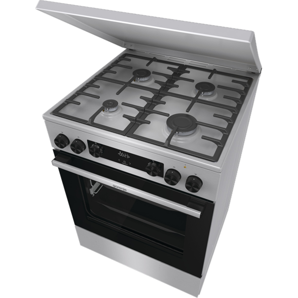 Gorenje GKS6C71XF Inox, szabadonálló, gáz, kombinált, főzőzóna: 4, sütő:71L, grill, tűzhely
