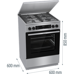 Gorenje GKS6C71XF Inox, szabadonálló, gáz, kombinált, főzőzóna: 4, sütő:71L, grill, tűzhely