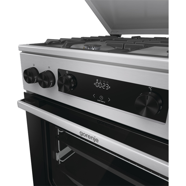 Gorenje GKS6C71XF Inox, szabadonálló, gáz, kombinált, főzőzóna: 4, sütő:71L, grill, tűzhely