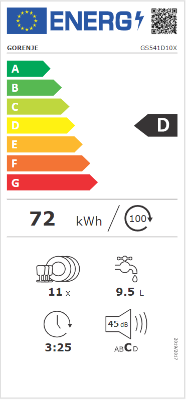 Gorenje GS541D10X inox, programok száma: 5, keskeny szabadonálló, 11 terítékes mosogatógép 