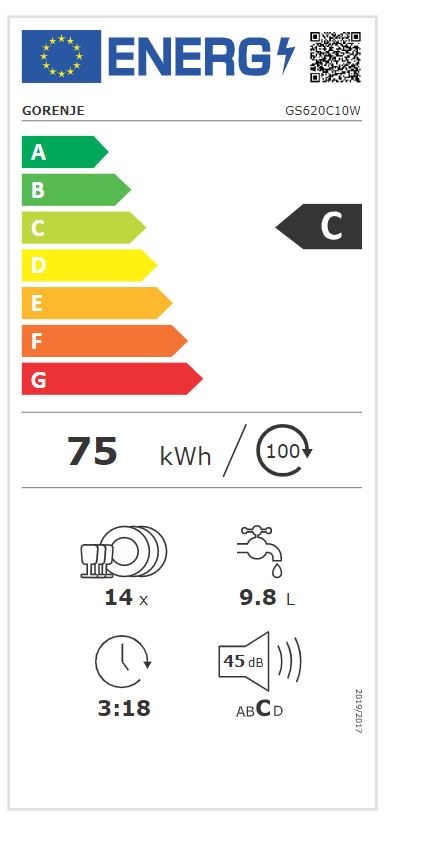 Gorenje GS620C10W fehér, programok száma: 5, szabadonálló, 14 terítékes mosogatógép 