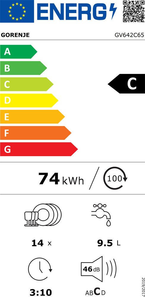 Gorenje GV642C65 fekete, programok száma: 6, beépíthető, 14 terítékes mosogatógép 