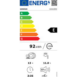 Gorenje GV642E90 beépíthető 14 terítékes mosogatógép