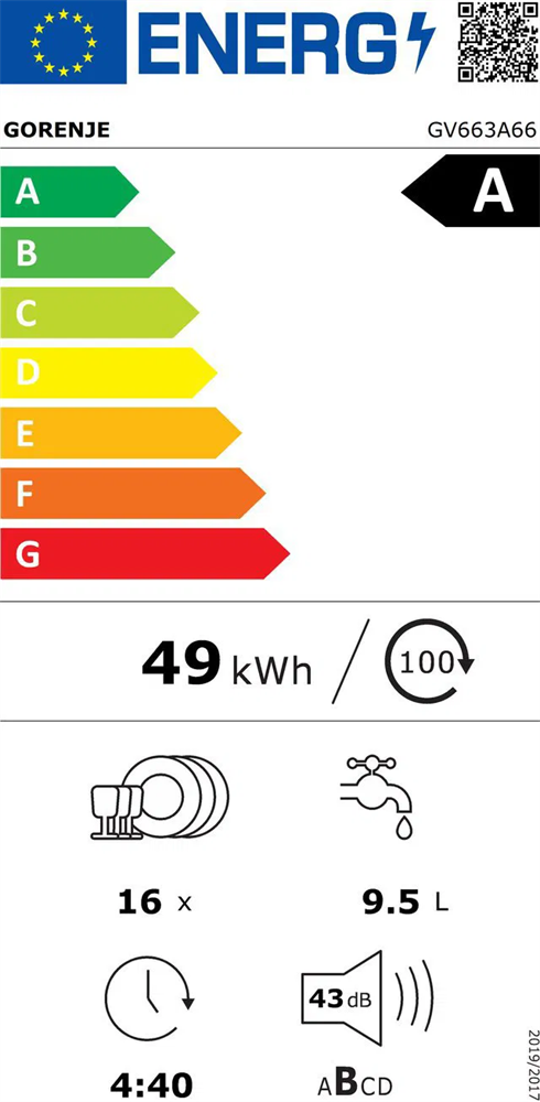 Gorenje GV663A66 programok száma: 8, beépíthető, 16 terítékes mosogatógép 