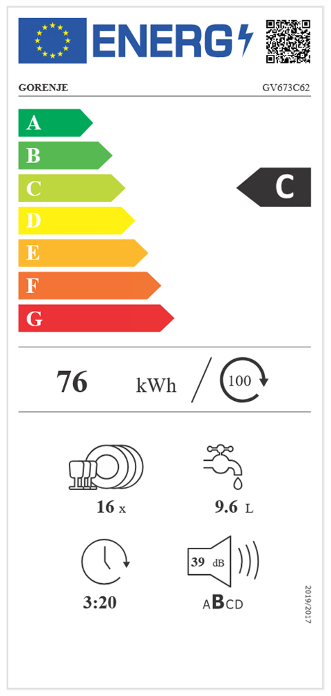 Gorenje GV673C62 programok száma: 7, beépíthető, 16 terítékes mosogatógép 