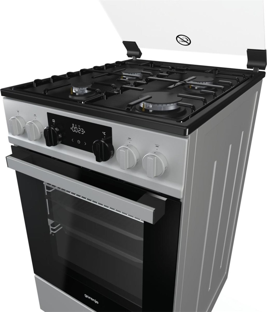 Gorenje K5341SH-B inox, szabadonálló, gáz, kombinált, főzőzóna: 4, sütő:70L, grill, tűzhely