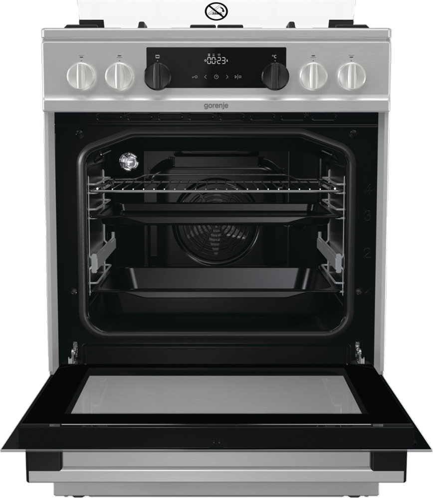Gorenje KS6350XF inox, szabadonálló, gáz, kombinált, főzőzóna: 4, sütő:71L, grill, tűzhely