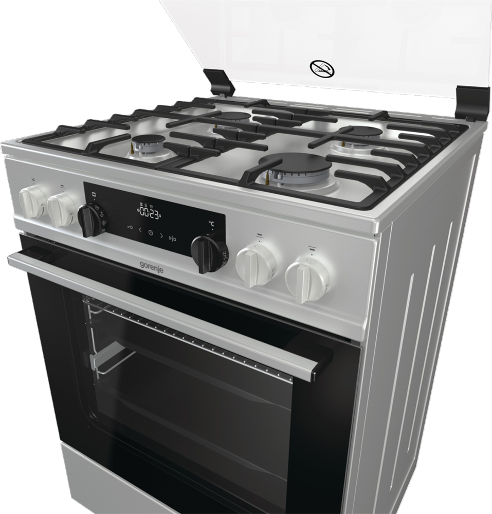 Gorenje KS6350XF inox, szabadonálló, gáz, kombinált, főzőzóna: 4, sütő:71L, grill, tűzhely