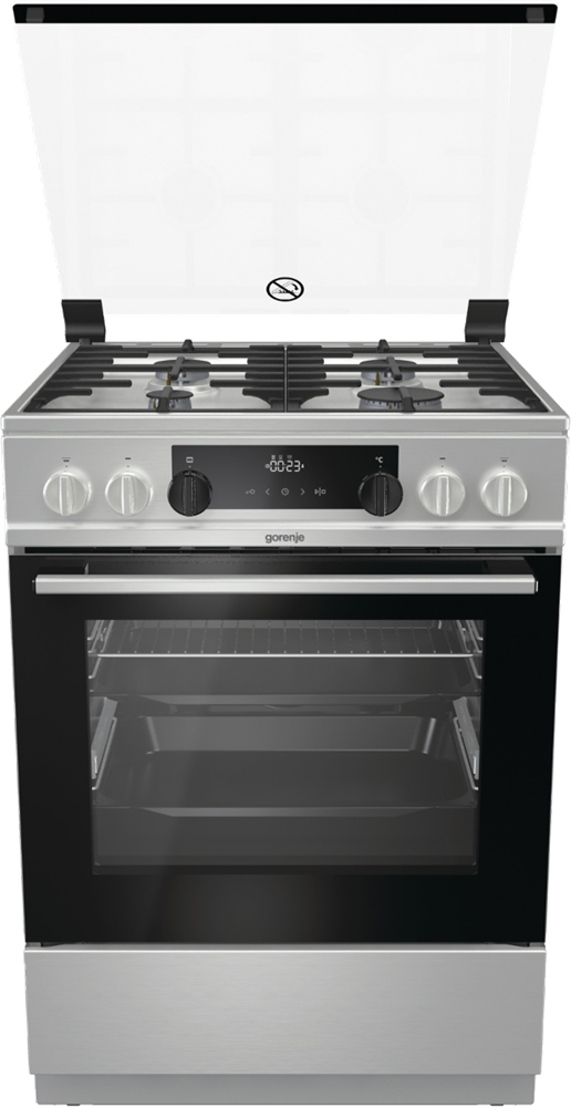Gorenje KS6350XF inox, szabadonálló, gáz, kombinált, főzőzóna: 4, sütő:71L, grill, tűzhely