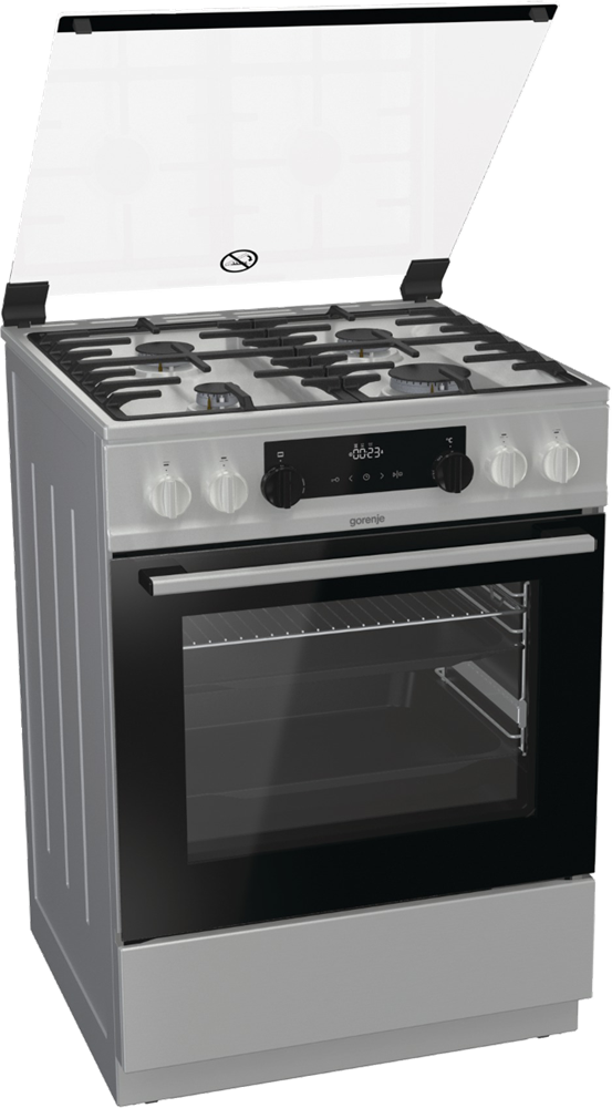 Gorenje KS6350XF inox, szabadonálló, gáz, kombinált, főzőzóna: 4, sütő:71L, grill, tűzhely