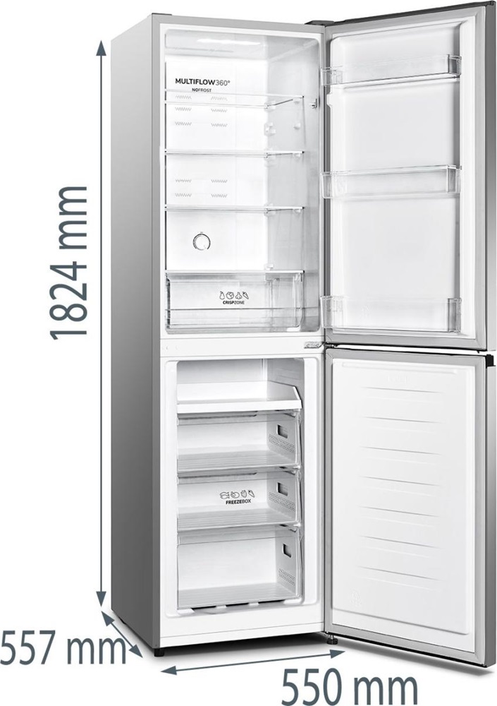 Gorenje NRK418DCS4 szürke, alulfagyasztós, Hűtő:171L, Fagyasztó:85L, No frost hűtőszekrény