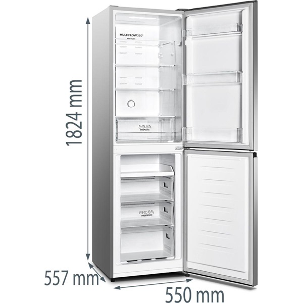 Gorenje NRK418DCS4 szürke, alulfagyasztós, Hűtő:171L, Fagyasztó:85L, No frost hűtőszekrény (Újszerű)