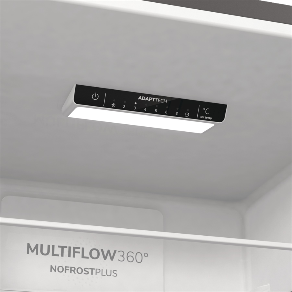 Gorenje NRK6191PS4 inox, alulfagyasztós, Hűtő:204L, Fagyasztó:96L, No frost Plus hűtőszekrény