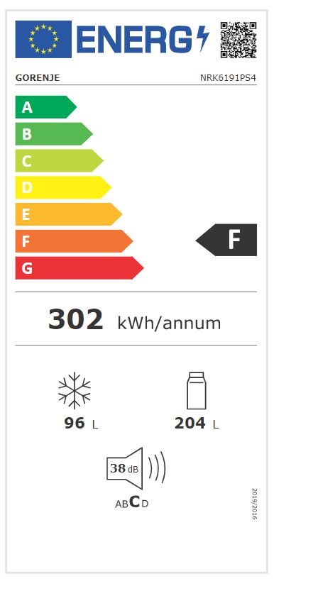 Gorenje NRK6191PS4 inox, alulfagyasztós, Hűtő:204L, Fagyasztó:96L, No frost Plus hűtőszekrény