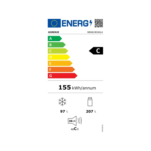 Gorenje NRK619CAXL4 inox, alulfagyasztós, Hűtő:207L, Fagyasztó:97L, hűtőszekrény