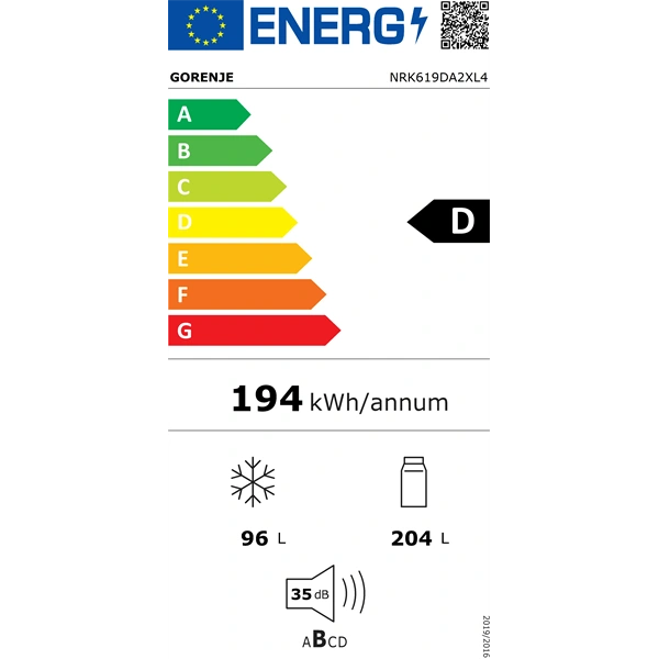 Gorenje NRK619DA2XL4 inox, alulfagyasztós, Hűtő:204L, Fagyasztó:96L, hűtőszekrény