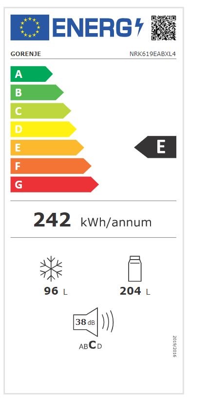 Gorenje NRK619EABXL4 fekete, alulfagyasztós, Hűtő:204L, Fagyasztó:96L, No frost Plus hűtőszekrény