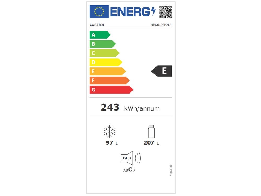 Gorenje NRK619EPXL4 inox, alulfagyasztós, Hűtő:207L, Fagyasztó:97L, No frost Plus hűtőszekrény