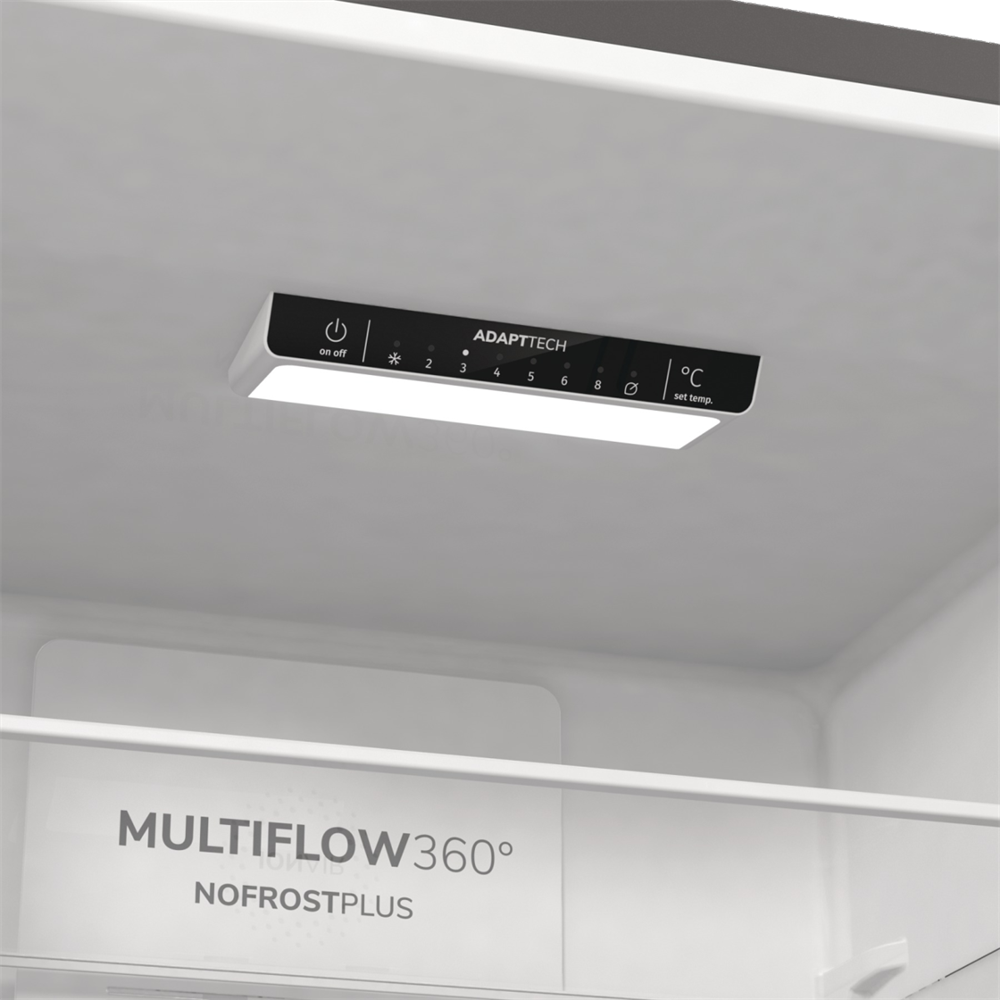 Gorenje NRK6202ES4 inox, alulfagyasztós, Hűtő:235L, Fagyasztó:96L, No frost Plus hűtőszekrény