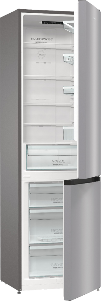 Gorenje NRK6202ES4 inox, alulfagyasztós, Hűtő:235L, Fagyasztó:96L, No frost Plus hűtőszekrény