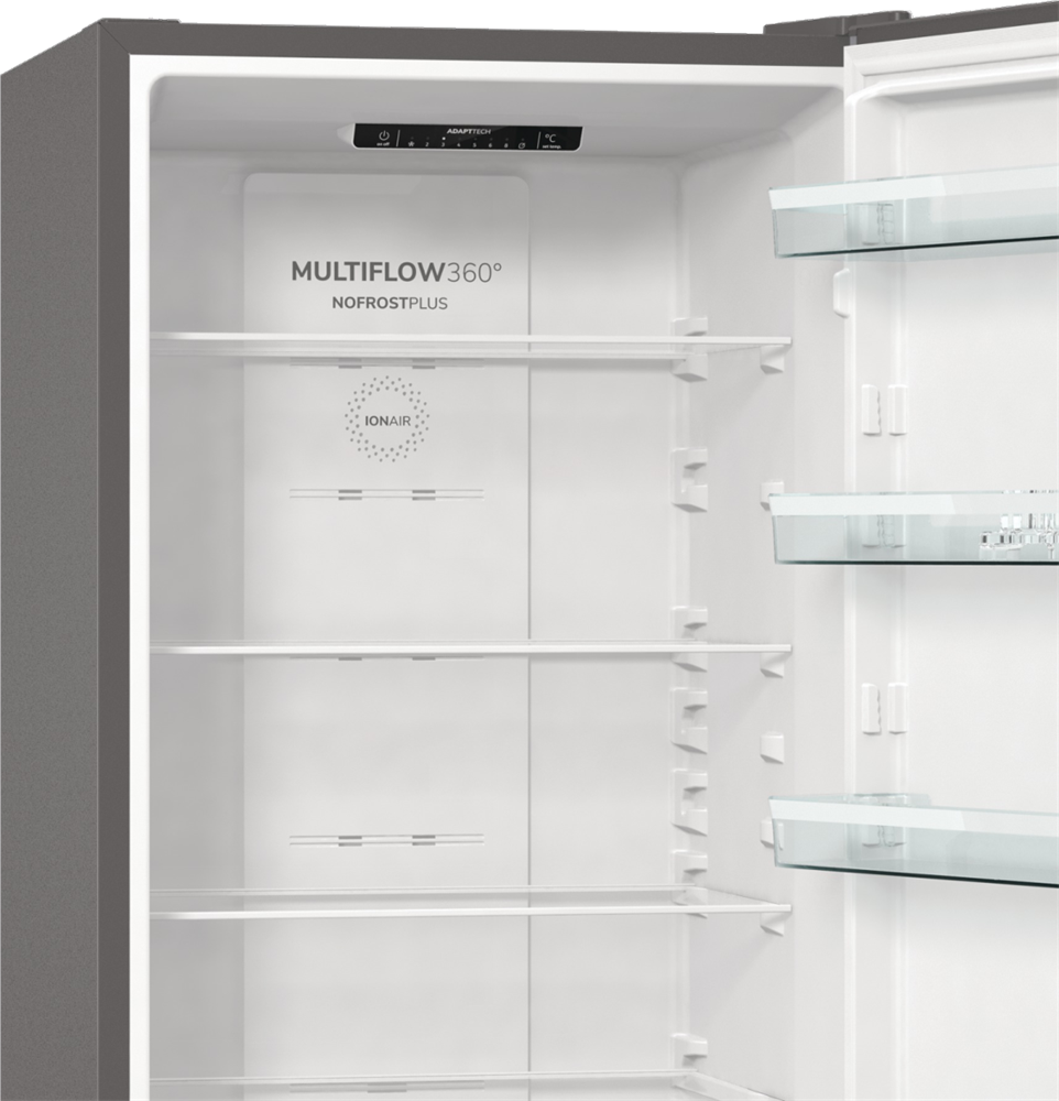 Gorenje NRK6202ES4 inox, alulfagyasztós, Hűtő:235L, Fagyasztó:96L, No frost Plus hűtőszekrény