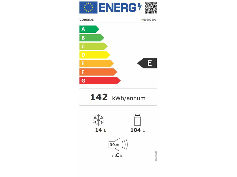 Gorenje RBI409EP1 fehér, egyajtós, beépíthető, Hűtő:104L, hűtőszekrény