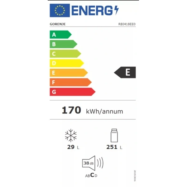 Gorenje RBI418EE0 beépíthető, egyajtós, Hűtő:251L, Fagyasztó:29L, hűtőszekrény