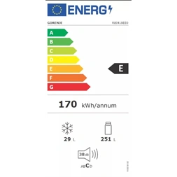 Gorenje RBI418EE0 beépíthető, egyajtós, Hűtő:251L, Fagyasztó:29L, hűtőszekrény