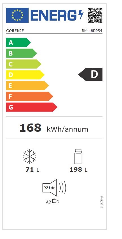 Gorenje RK418DPS4 szürke, alulfagyasztós, Hűtő:198L, Fagyasztó:71L, hűtőszekrény